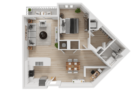 Floor plan for 1 bed, 1 bath, 992 sqft